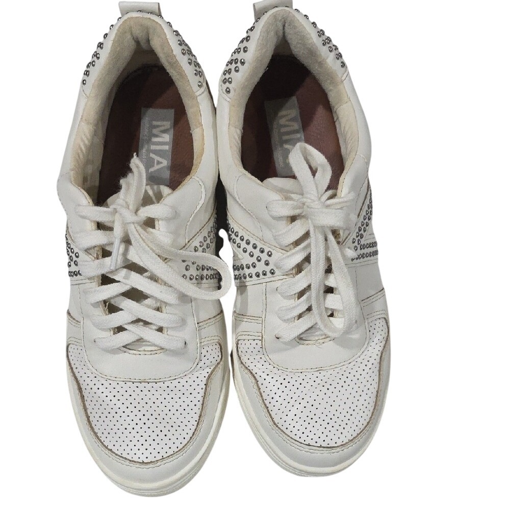MIA White Sneakers with Silver Studs